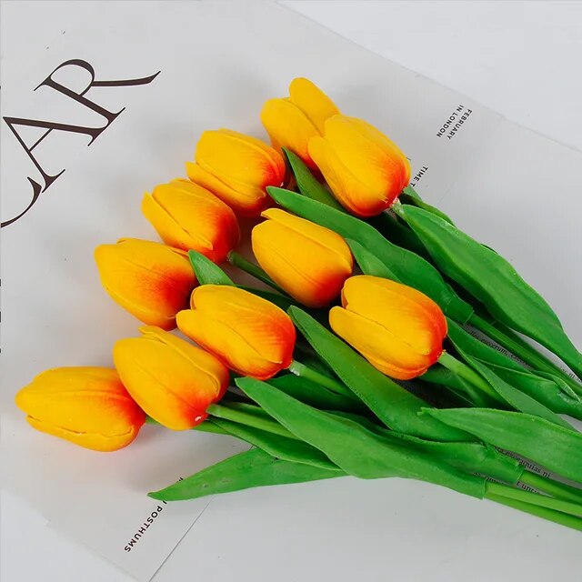 Artificial Tulip - 10 Red Orange Bundle