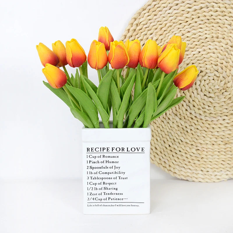 Artificial Tulip - 10 Red Orange Bundle