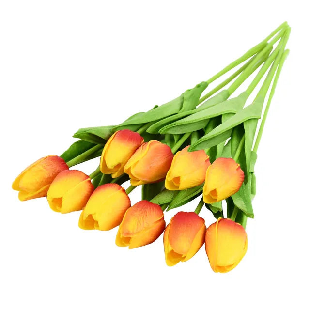 Artificial Tulip - 10 Red Orange Bundle