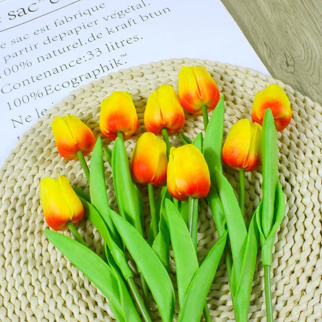 Artificial Tulip - 10 Red Orange Bundle