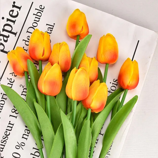 Artificial Tulip - 10 Red Orange Bundle